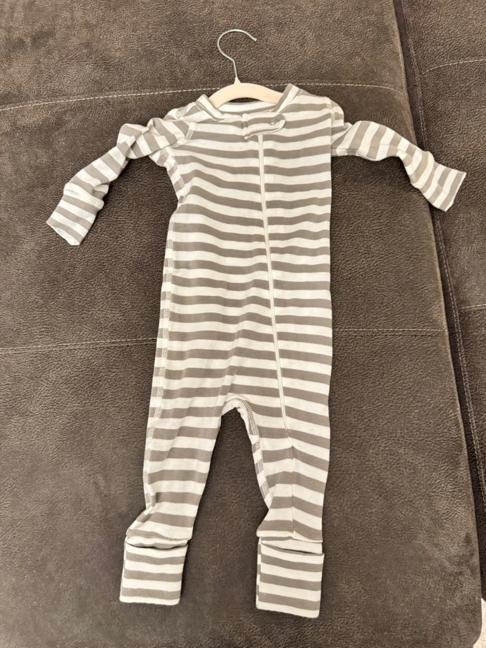 Striped Long-Sleeve Zip One-Piece Pajamas - White & Gray